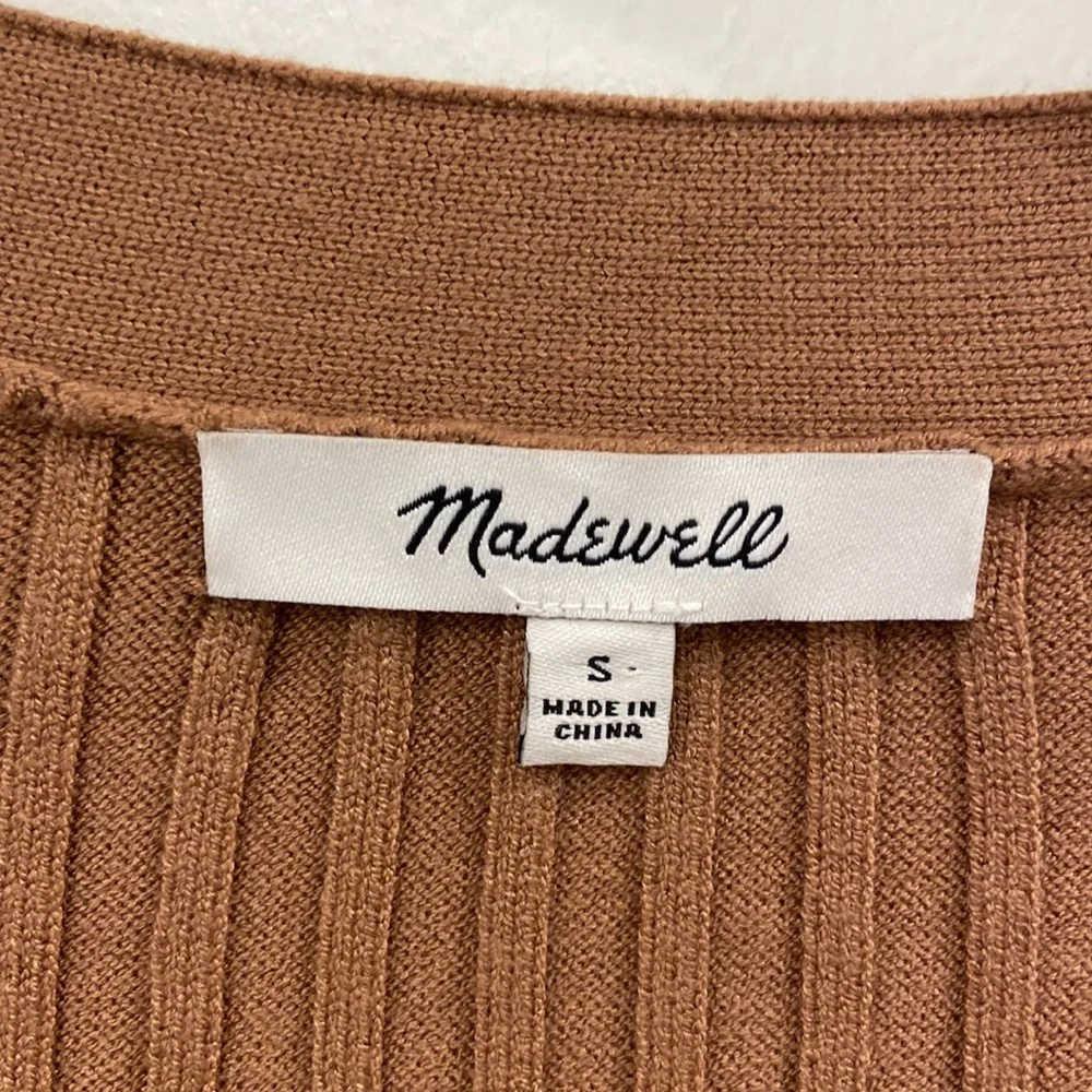 Madewell Rust Brown Ribbed V-Neck Button Cardigan - Picture 6 of 9